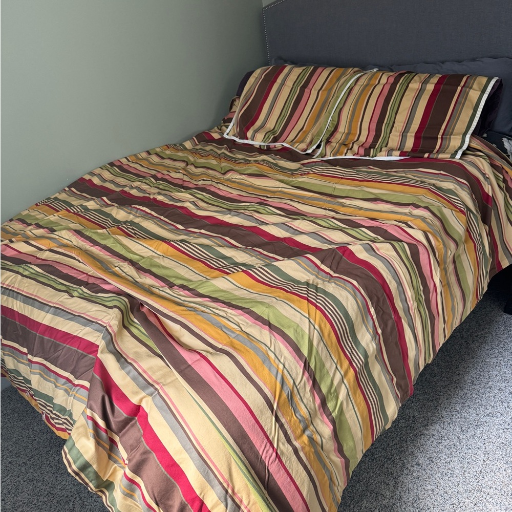 Pottery Barn Duncan Stripe Queen Duvet and 2 Matching Euro Shams